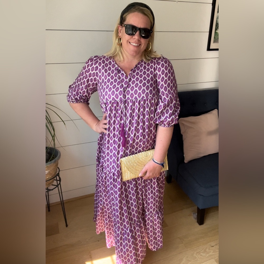 Purple Printed Maxi Dress with V-Neck